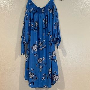 Blue floral casual off the shoulder dress